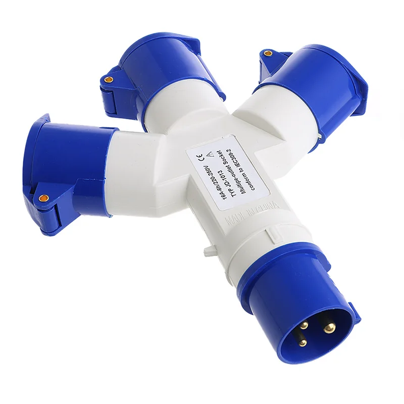 

16A 3pin 3 Way Splitter Socket 2P+E Waterproof IP44 220-250V Electric Connector
