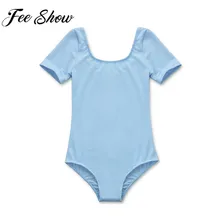 FESHOW/высокое качество; детский хлопковый купальник с короткими рукавами для девочек; Однотонный Купальник для балета; платья для девочек; танцевальный костюм для балета