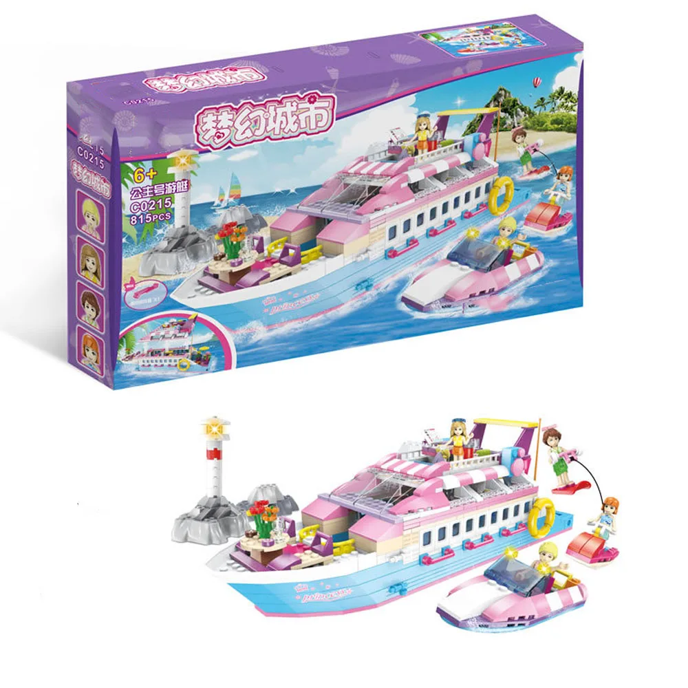 

2019 New Friends Set Girl Series Pink Dream Luxury Yacht Toys Bricks Compatible Friends Building Blocks for Girl Gifts