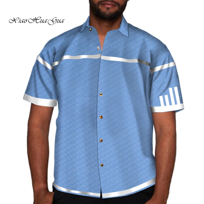 

African Clothes Bazin Riche Ankara Print Causal Party Men Short Sleeve Square Neck Tops Tees Dashiki Men Top Shirt Print WYN590