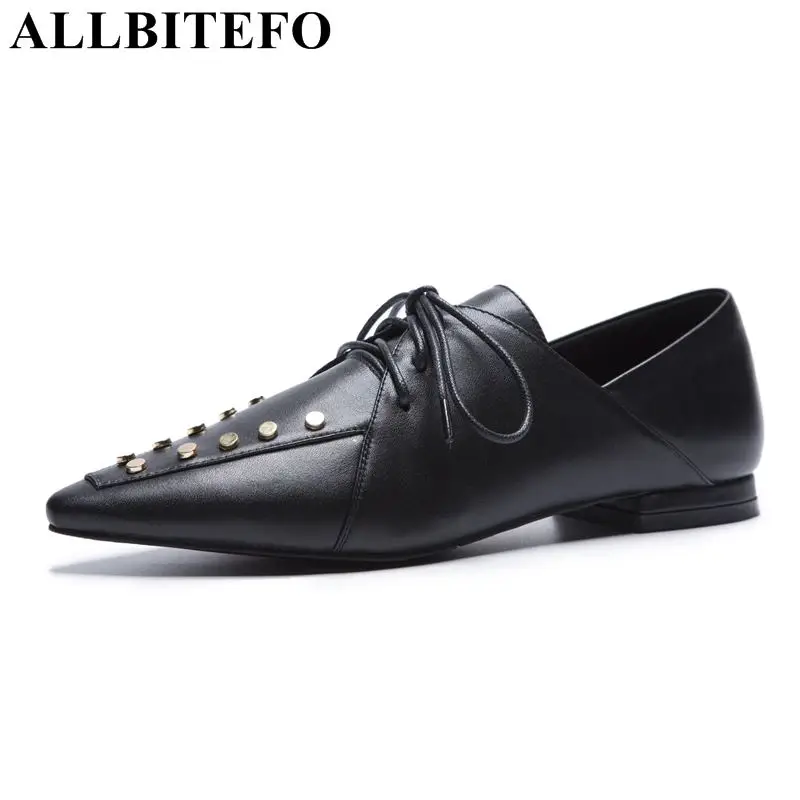

ALLBITEFO soft genuine leather women flats rivets design fashion casual ballet flats ladies girls flat iron Spring party shoes