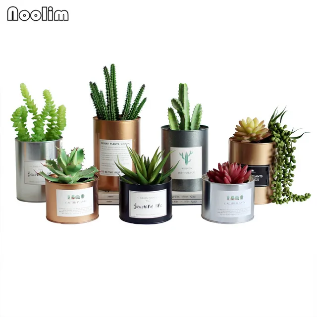NOOLIM Tinplate Metal Flower Pot Succulent Creative Painting Iron Storage Container Metal Crafts Home Tabletop Decoration
