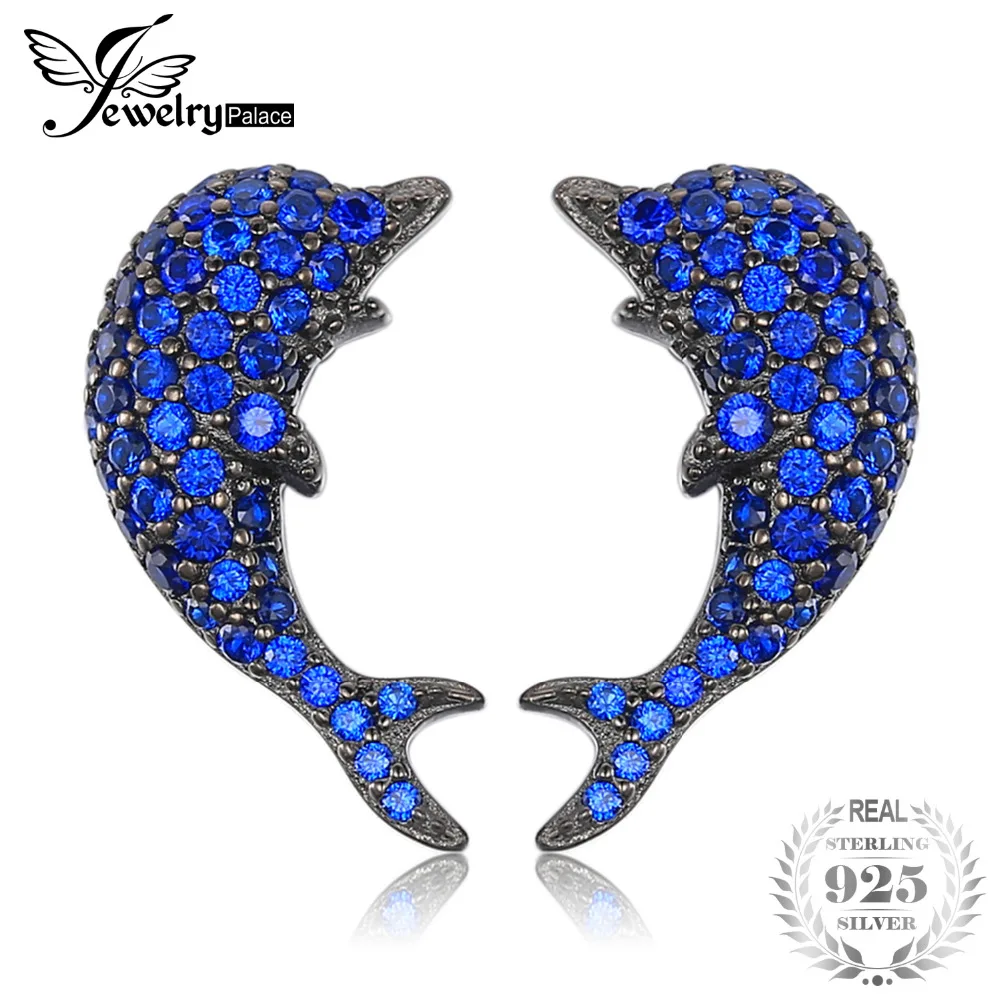 

JewelryPalace Pave 0.9ct Created Blue Spinel Fish Pave Stud Earrings 925 Sterling Silver New Cute and Romantic for Women