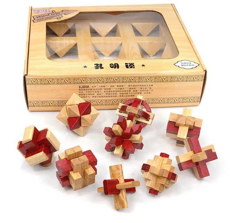 Set Of 9pcs Classic Wooden Burr Puzzles Brain Teaser Game Toys For