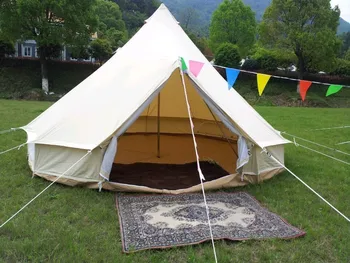 

free shipping outdoor 5-8person luxury cotton canvas bell tent 5m for camping