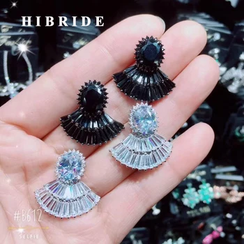 

HIBRIDE New Arrival AAA CZ Fan Shape White Gold Color Brincos Pendientes Earring Beautiful Anniversary Drop Earrings Gifts E-776