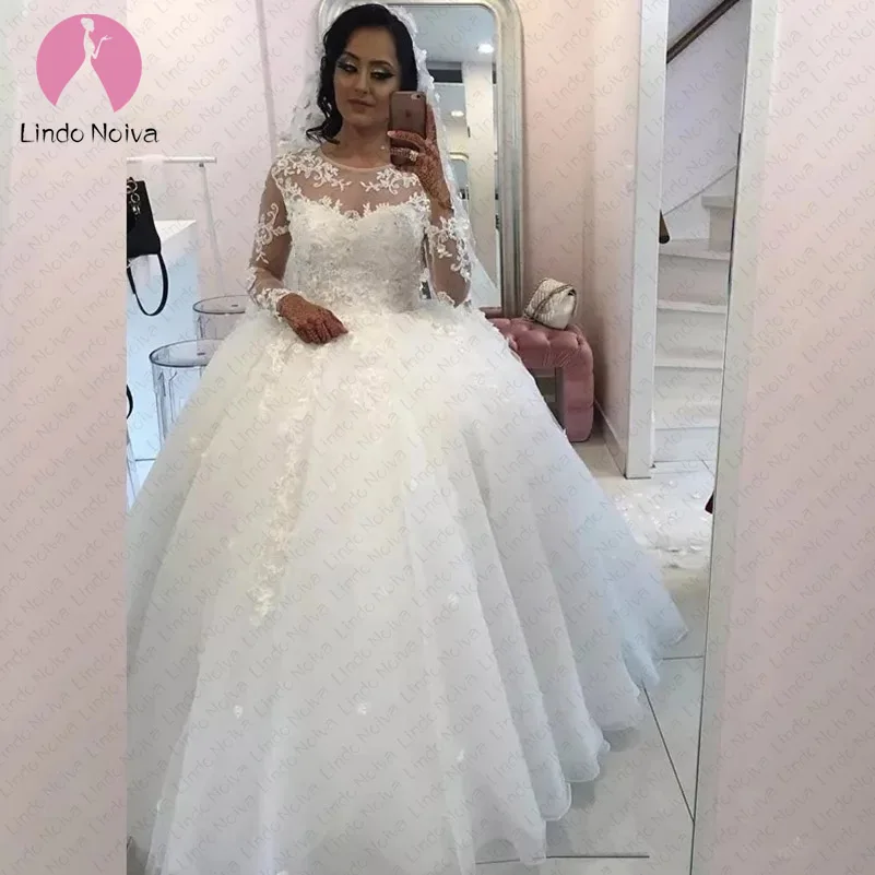 Vestidos De Noiva бальное платье с круглым вырезом и длинными рукавами свадебное