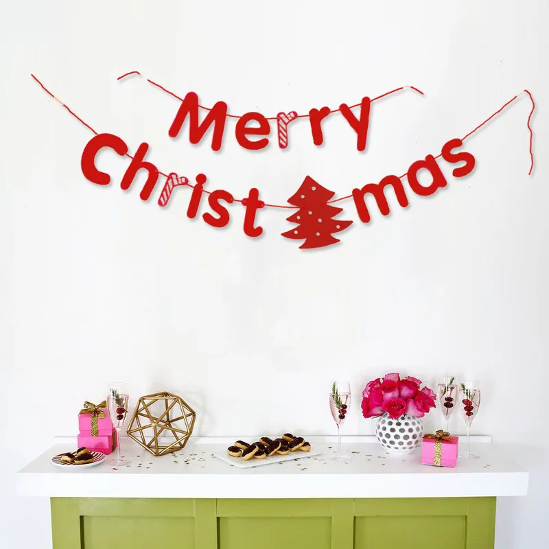 

1 set Merry Christmas Letter Tree Paperboard Banner Shop Store Window Decoration Show Hanging Ornament Xmas Tree Wall Room Decor