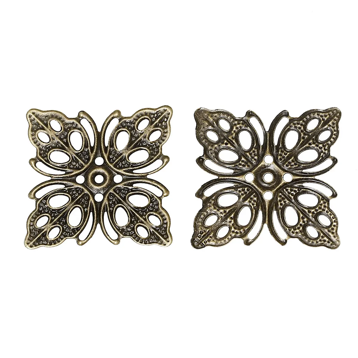 Alloy Embellishments Findings Square Antique Bronze Flower Hollow Pattern 26mm(1") x 26mm(1"), 10 PCs new