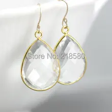 H-ce54 Teardrop Кристаллические серьги, ограненный прозрачный кристалл Длинные Висячие серьги, золотой или серебряный ободок Серьги