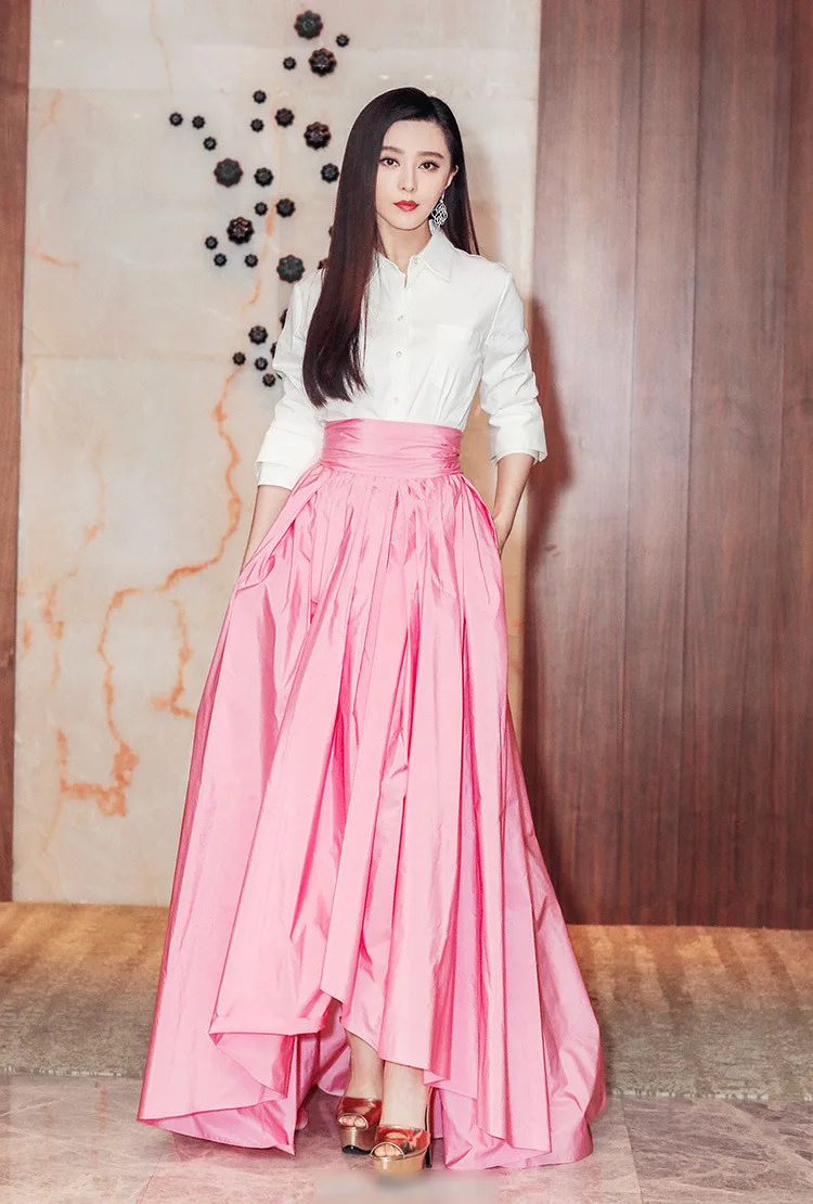 Неделя мод розовая женская юбка мода высокая нижняя юбка с высокой талией юбка с длинной складкой