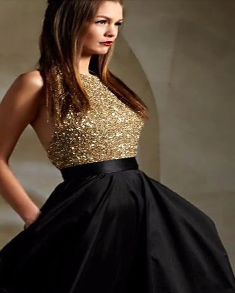 black top gold bottom dress