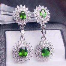 Натуральный зеленый диопсид Висячие серьги 925 серебро 0.3ct* 2шт 0.5CT* 2шт драгоценные камни ювелирные украшения# S962707
