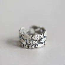 

2022 Hot New Fashion Animal 925 Sterling Silver Jewelry Cute Fish Creative Personality Retro Adjustable Rings Birthday Gift R027