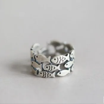 Hot New Fashion Animal 925 Sterling Silver Jewelry Cute Fish Creative Personality Retro Adjustable Rings Birthday Gift SR271