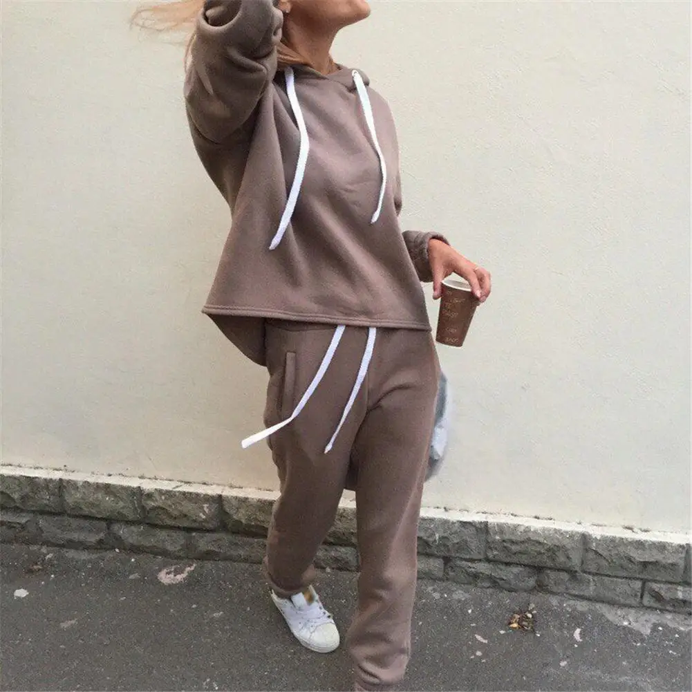 Autumn Tracksuit Long Sleeve Thicken Hooded Sweatshirts Casual Set Women Clothing 2 Piece Set Tops+Pants Sporting Suit Female