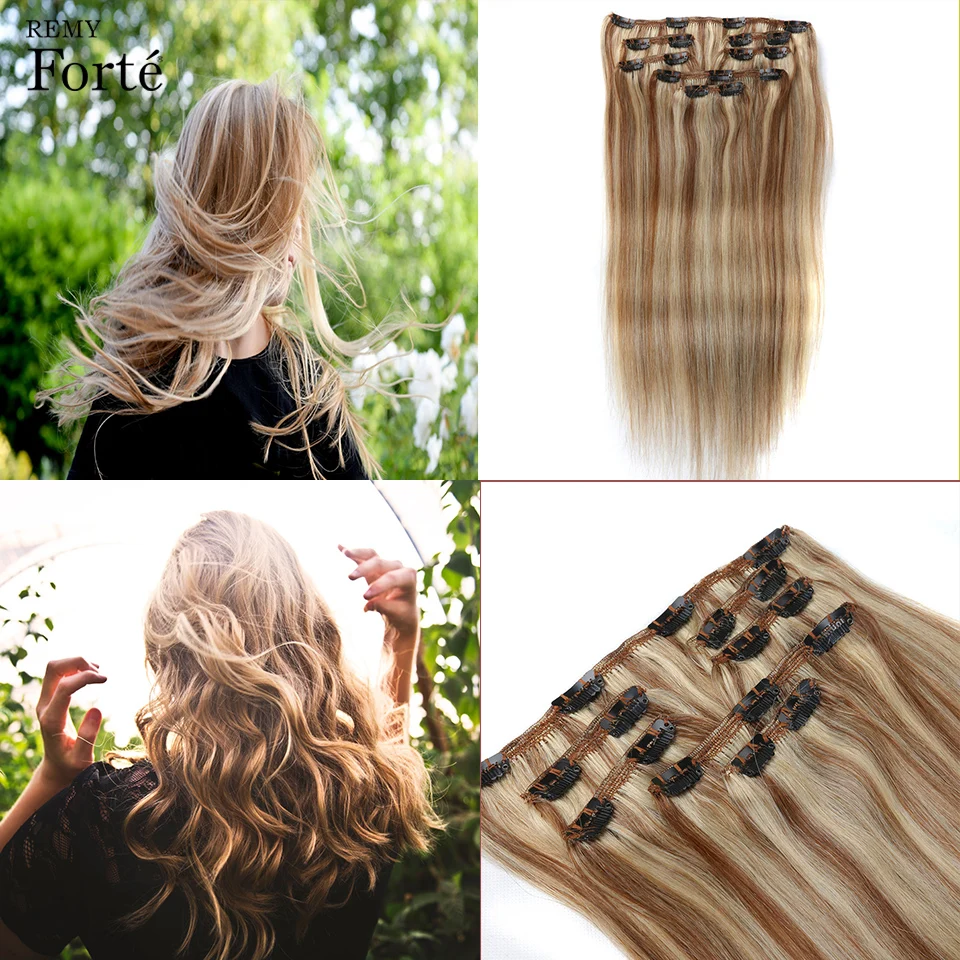 

Remy Forte Clip In Human Hair Extensions P6/ 613 Piano Blonde Human Hair Clip 7 Pcs 115g Clip-In Full Head Straight Hair Clip