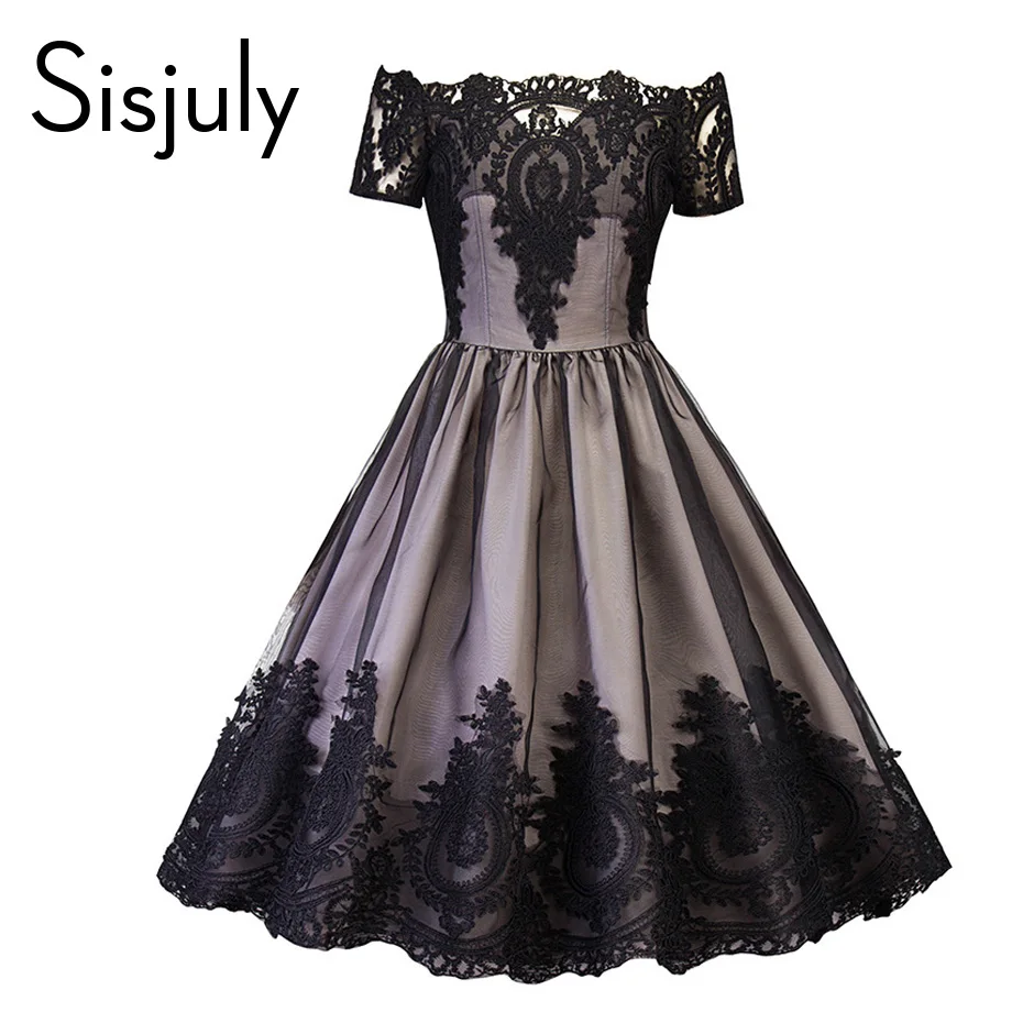 Sisjuly 1950s vintage dresses spring patchwork backless lace mesh dress