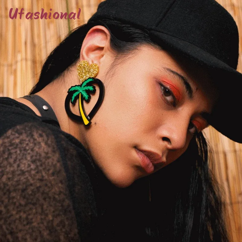 

European Vintage Fashion Joyas Dangle Earrings Heart Tree Pendant Perfume Brincos Feminino Acrylic Femme Jewelry Brinco Bijoux