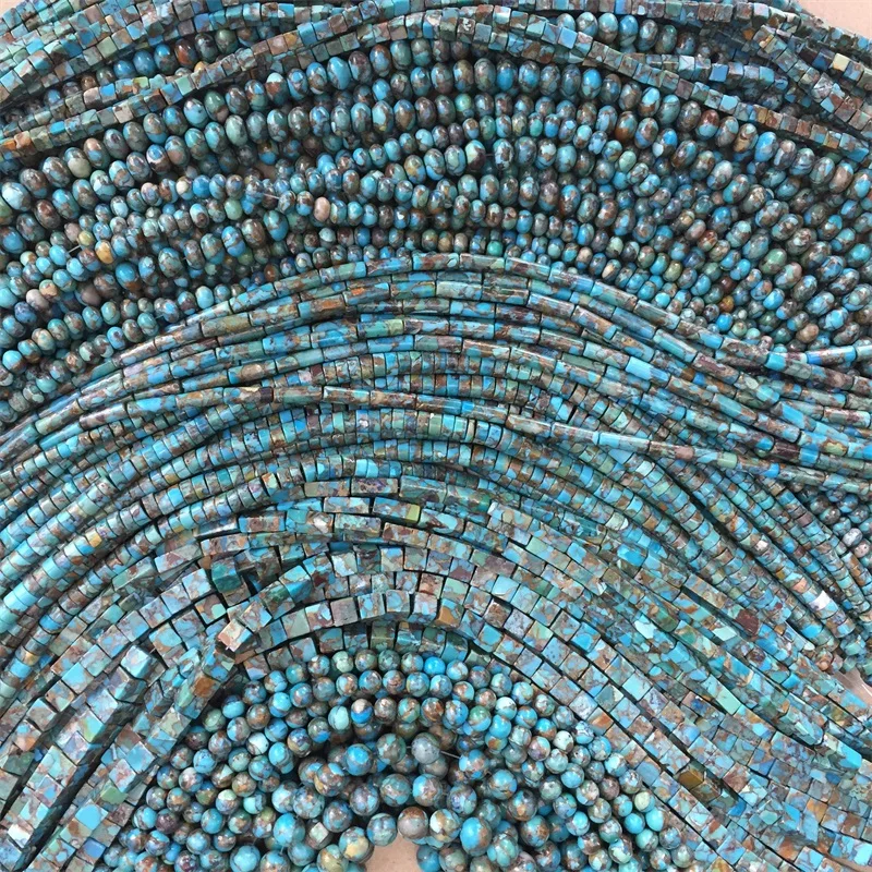 

100% Really Genuine Natural Turquoise Gold Copper Anomalistic Slice Wheel Beads Square Round Tube Heishi Abacus 3*4/4*6mm,6/8mm
