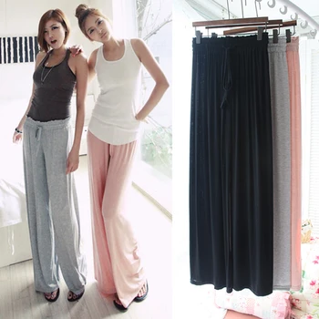 

New Elastic Waistband palazzo pants Vintage Casual Trouser Soft Modal Pants Wide Free Shipping