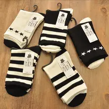 5 пар/лот бренд Черный и белый цвета со звездами полосы японский обувь для мужчин и женщин в носки без пятки опрятный любителей моды Носки