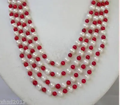 

FREE SHIPPING100"surprising 7-8mm+6mm red coral +SOUTH SEA PEARL white pearl Necklace