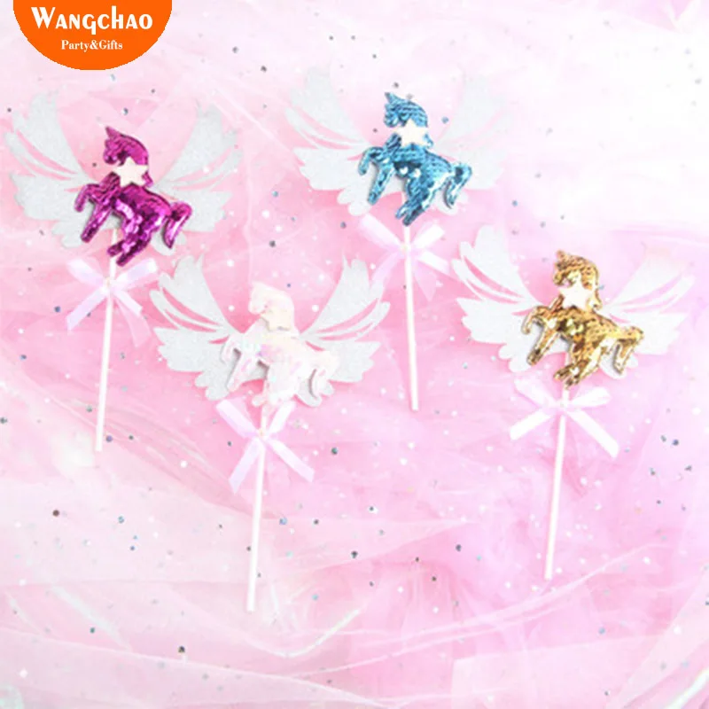 

Angel Wings Unicornio Unicorn Party Cake Topper Happy Birthday Decorations Kids Beautiful Favors and Gifts Baby Shower Decora