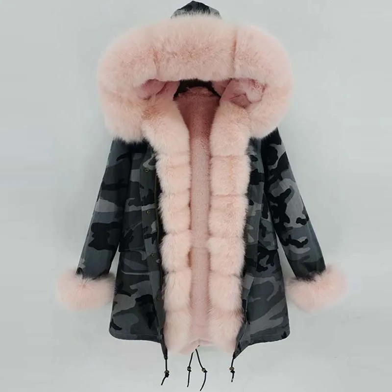 

2019 Real Fur Coat Winter Jacket Women Long Parka Natural Fox Fur Collar Real Fur Liner Thick Warm Streetwear Outerwear