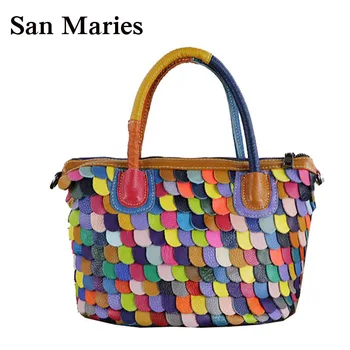 

Factory Price San Maries 100% Genuine Leather Patchwork Sheepskin Bucket Bag Women Shoulder Bag Colorful Handbags