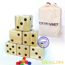 Bescon Jumbo, набор из 6 кубиков для игры на открытом воздухе 3,5 дюймов; с сумкой на шнурке, большой деревянный кости