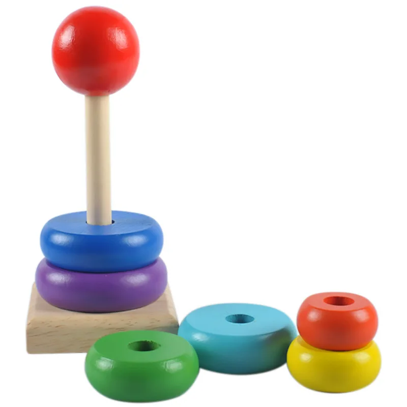 BalleenShiny детская Радужная игрушка Дженга для младенцев маленького размера деревянный складной стек круг игрушка для развития ребенка раннее образование игрушка - Цвет: rainbown color