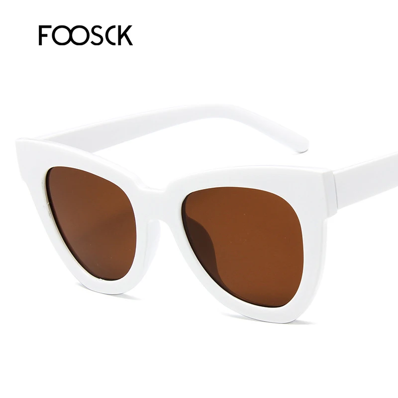 FOOSCK кошачий глаз солнцезащитные очки женские брендовые дизайнерские Винтажные Солнцезащитные очки Модные Дамские кошачьи солнечные очки UV400 - Цвет линз: C8WhiteBrown
