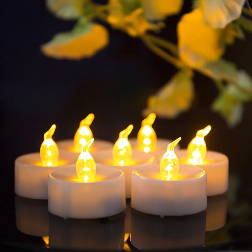 Pack of 12 Yellow Flickering White LED Light Candle Wholesale Plastic