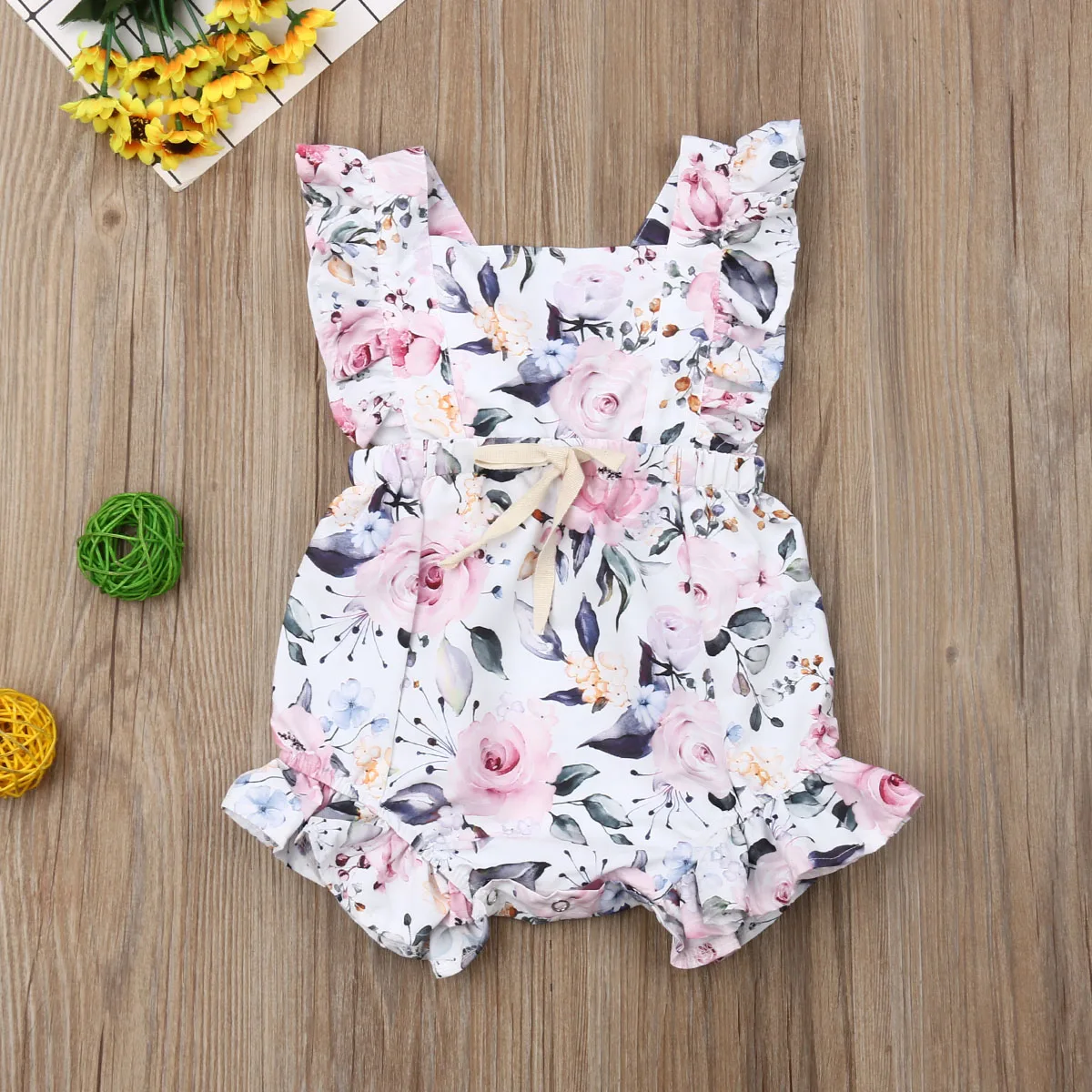 

Pudcoco Summer Newborn Baby Girl Clothes Sleeveless Ruffle Flower Print Romper Jumpsuit One-Piece Outfit Sunsuit Cotton Clothes