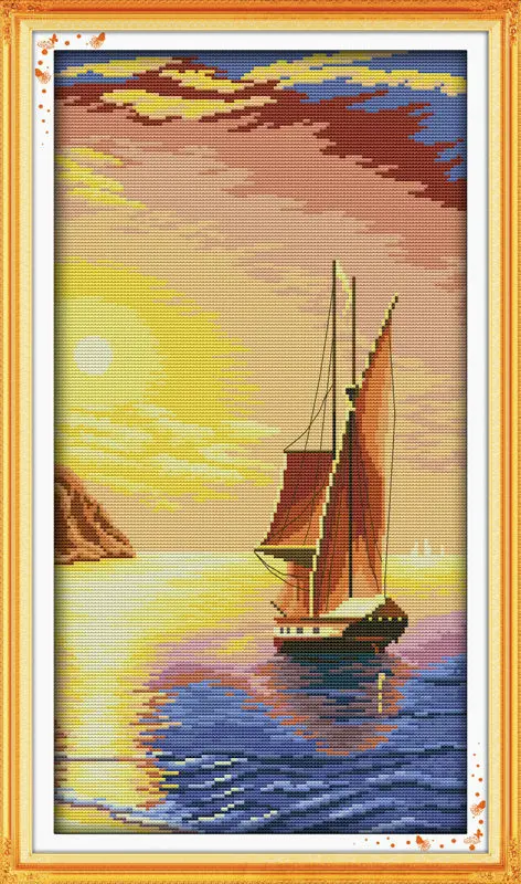 

Twilight sail Printed on Canvas DMC Counted Chinese Cross Stitch Kits printed Cross-stitch set Embroidery Needlework