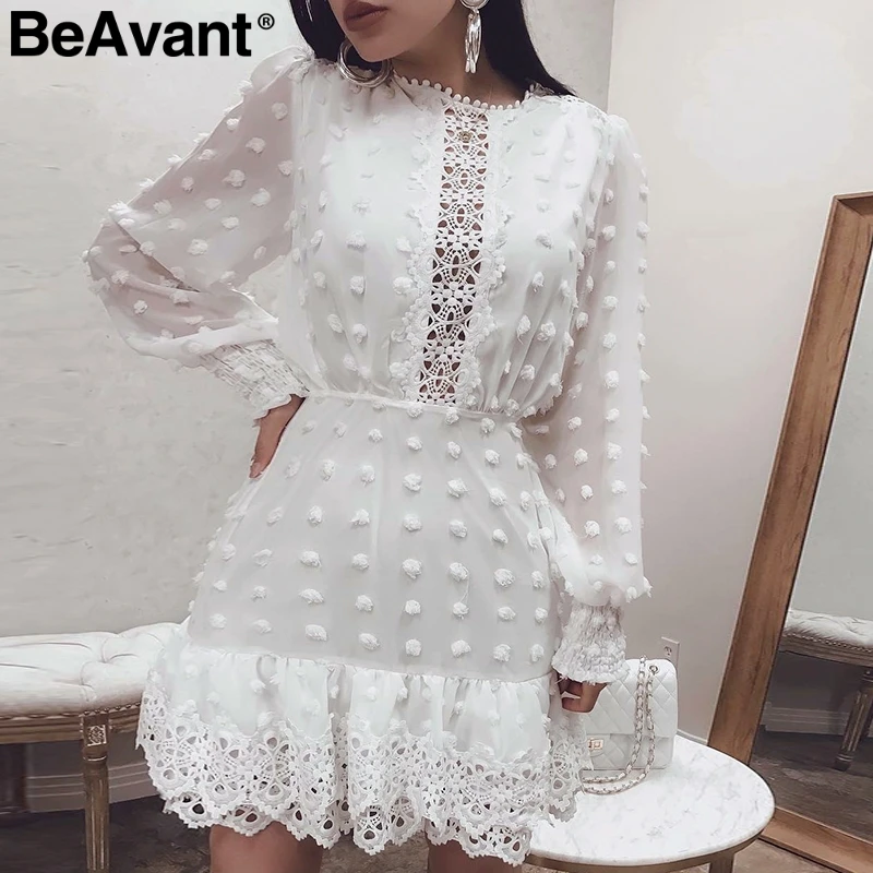BeAvant сексуальный белое шифоновое платье с длинными рукавами и кружевными платьями женщин