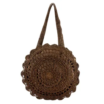 

Paper Rope Crochet Big Flower Straw Bag Casual Simple Shoulder Messenger Bag Solid Zipper Totes Ladies Bolsos *