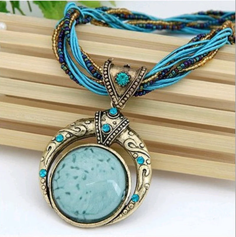 

Boho Necklaces Ethnic Natural Stone Beads Vintage Necklaces Pendants Statement Necklaces Pendants Long Necklace Women Jewelry