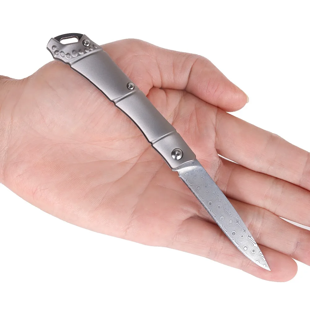 

JohnnyJamie Brand UK PEN1 Pocket Knife Damascus Blade Titanium Alloy Handle Small Folding Key Knifes Camping Mini EDC Tools