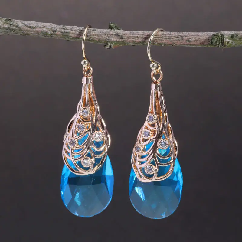 

Romantic Valentine's Day Gift Zircon Gold Dangle Earrings for Women Jewelry Wedding Brincos Engagement Crystal Drop Earings