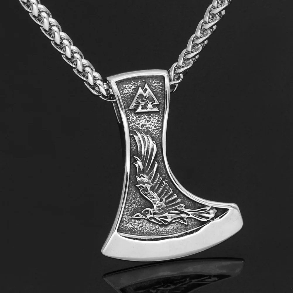 Men stainless steel Wolf head norse viking amulet thor hammer pendant necklace handmade chain