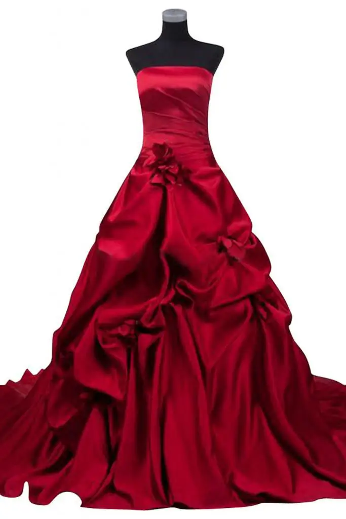 Strapless Hand Made Flower Trailing Satin Red Custom Women Bodice Wedding Dresses Bridal | Свадьбы и торжества