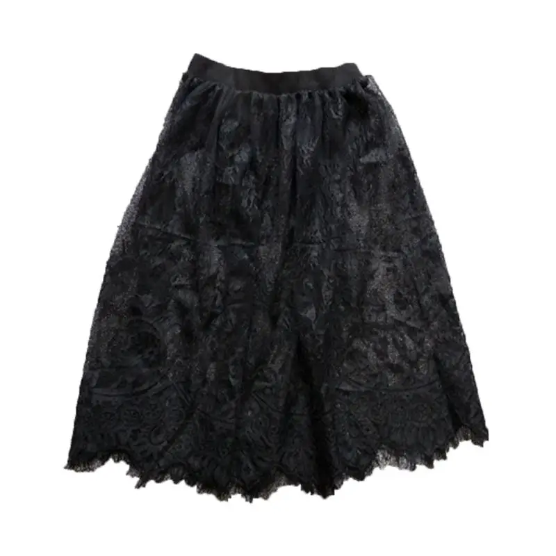 Женская кружевная юбка с цветочным кружевом однотонная плиссированная средней