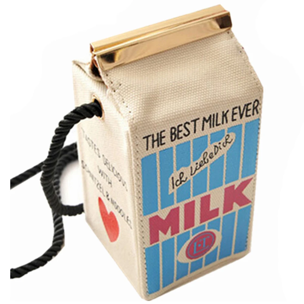

Cute Stereo Mini Milk Box Makeup Cartoon Bag Women Fashion Letter Canvas Shoulders Bag