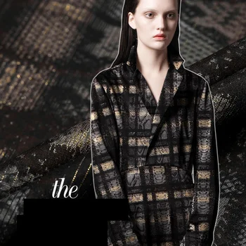 

Yarn dyed jacquard fabric 9a11c gold stripe fabric fashion cloth coat black coffee