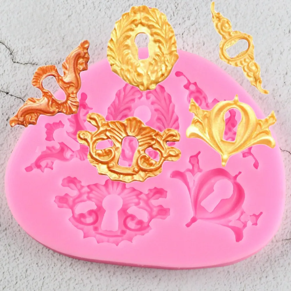 

Retro Key Keyhole Flower Lace Hand-Carvedchocolate Cake Decorating Tools DIY Baking Mould Fondant Silicone Mold