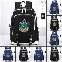 Харри Поттер Гарри Гриффиндор/Хогвартс Слизерин Ravenclaw Hufflepuff зарядка через usb порты и разъёмы рюкзак ноутбук Плечи Сумка дорожная