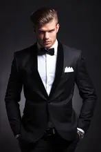 2016 Custom Made Handsome Black Men Slim Fits Suits Tuxedos Grooms Suit Men’s Wedding Suits Blazers+Pants+Vest