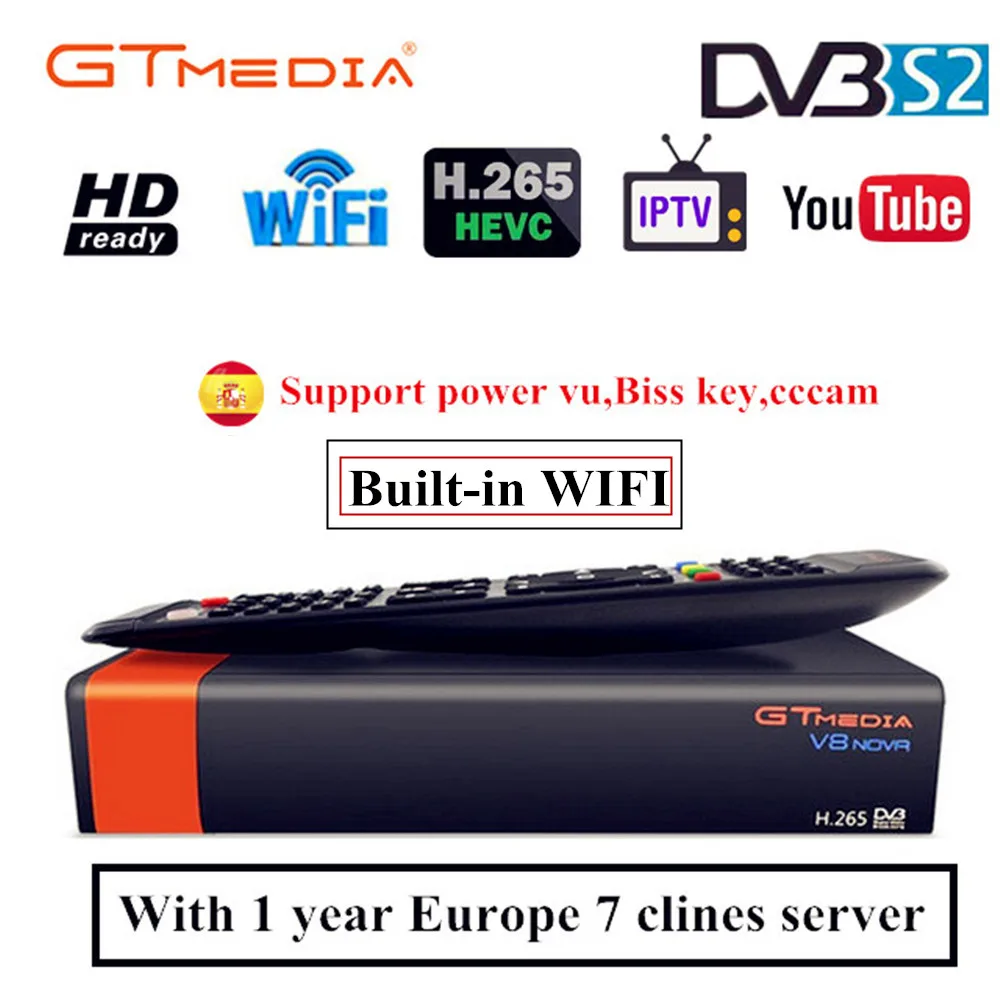 

Gtmedia v8 nova DVB-S2 FTA Satellite Receiver Freesat v8 with Europe Cccam 7 lines for 1 year Support H.265 Built-in WiFi free